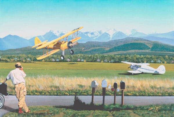 Checking the Mail | Charming Scene | Aviation Art by Sam Lyons.