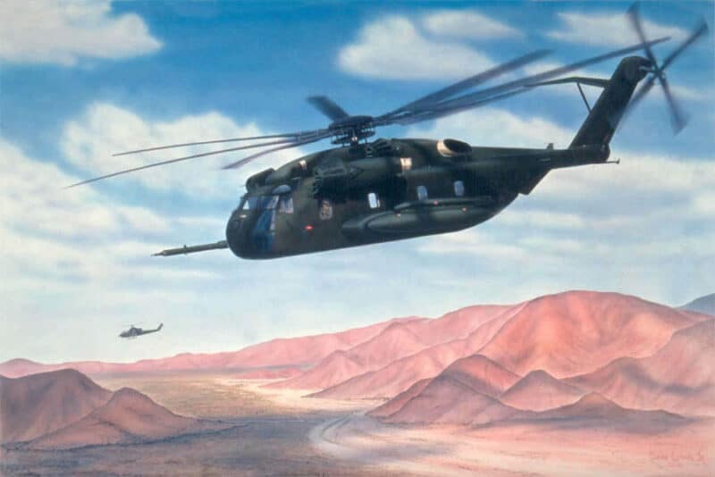 Desert Stallion | CH-53E Marine Corps helicopter | Aviation Art by Sam Lyons.