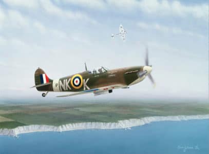 On Patrol, Spitfire MK II, Aviation Art by Sam Lyons.