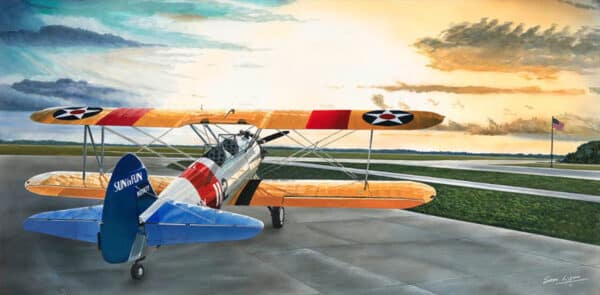 Aviation Art by Sam Lyons, Stearman Sunrise