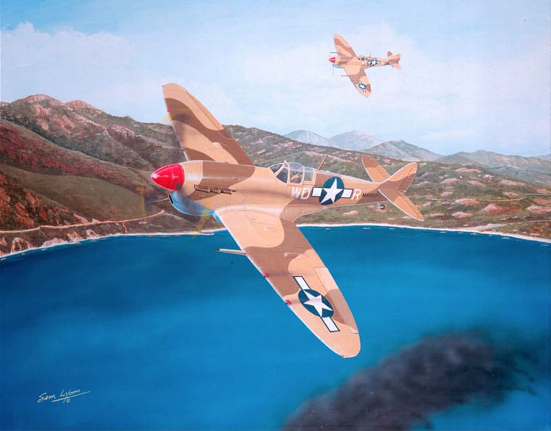 Hoover's Fighting Spitfire | World War II | Aviation Art by Sam Lyons.